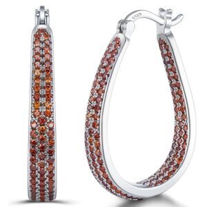14K White Gold Sterling Silver with Orange Topaz Cubic Zirconia Hoop Earrings